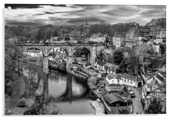 Knaresborough Waterfront Black and White Acrylic by Tim Hill