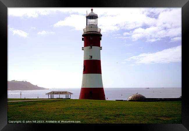 Plymouth Hoe with Smeaton's Lighthouse. Framed Print by john hill