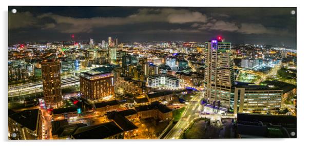 Leeds City At Night Acrylic by Apollo Aerial Photography