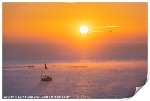 Sunrise over the sea, Budleigh Salterton Print by Justin Foulkes