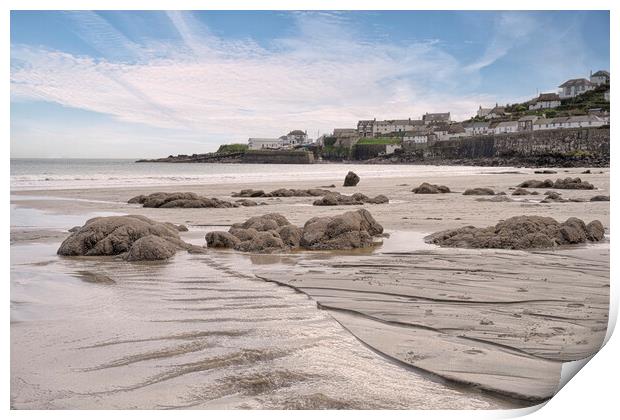 Coverack Cornwall , Cornish beach,low tide Print by kathy white