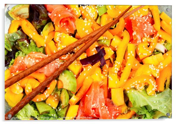 Asian salad with trout, healthy meal Acrylic by Mykola Lunov Mykola