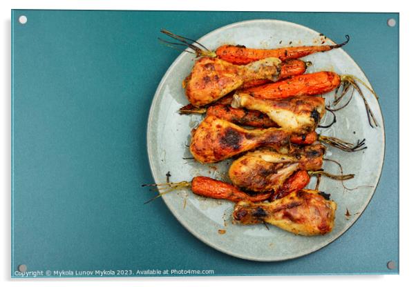 Grilled chicken legs and vegetables Acrylic by Mykola Lunov Mykola