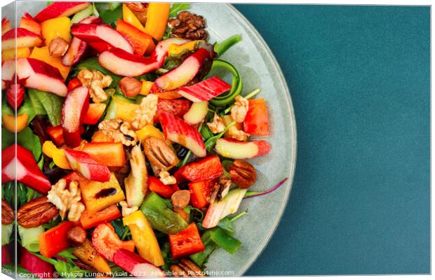 Salad with rhubarb, herbs and nuts. Canvas Print by Mykola Lunov Mykola