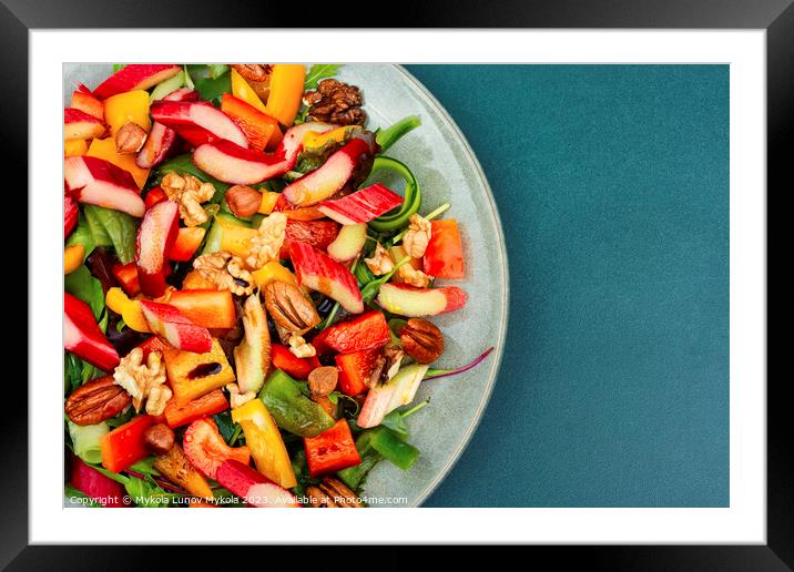 Salad with rhubarb, herbs and nuts. Framed Mounted Print by Mykola Lunov Mykola