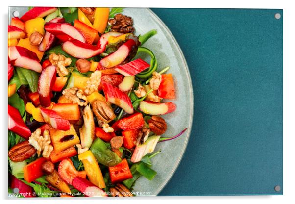 Salad with rhubarb, herbs and nuts. Acrylic by Mykola Lunov Mykola