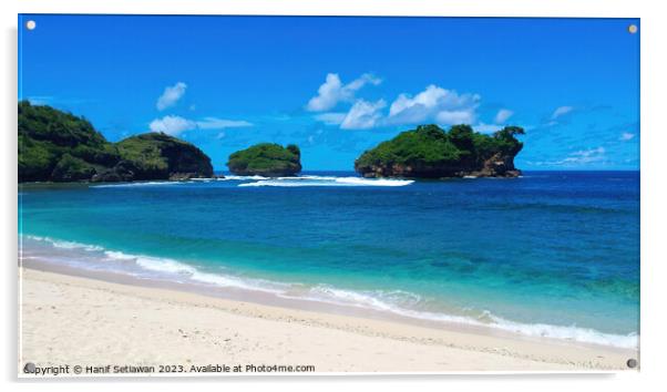 Watu Karung lagoon sand beach with rock islands Acrylic by Hanif Setiawan