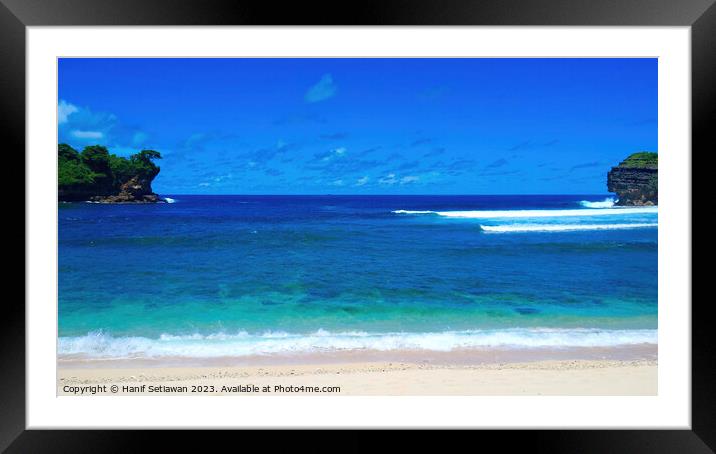 Watu Karung lagoon sand beach with rock islands on Framed Mounted Print by Hanif Setiawan