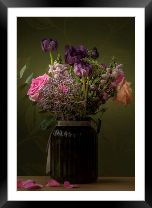 Flowers in a glass vase  Framed Mounted Print by Steve Taylor