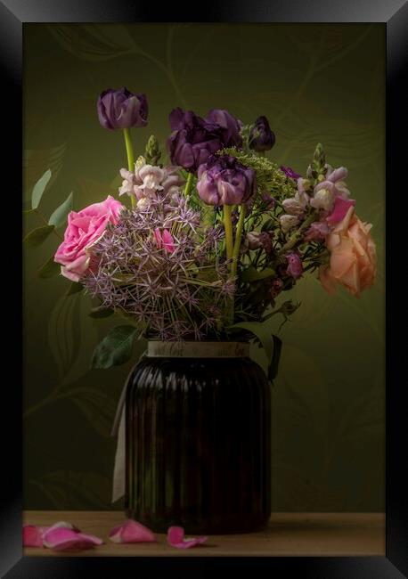 Flowers in a glass vase  Framed Print by Steve Taylor