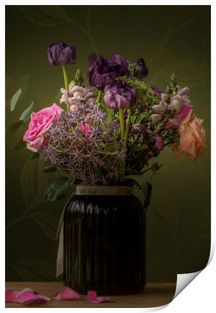 Flowers in a glass vase  Print by Steve Taylor
