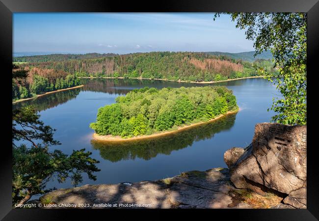 Lake and island with trees. Water reservoir Sec, Czech Republic, Europe Framed Print by Lubos Chlubny