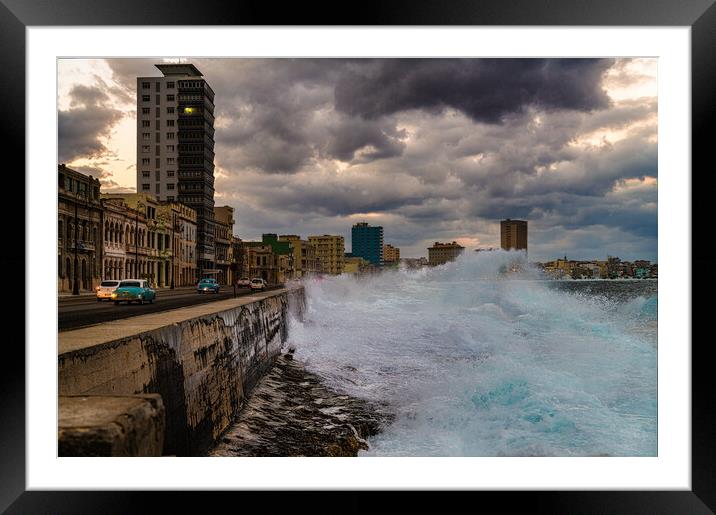 High Seas On The Malecón Framed Mounted Print by Chris Lord
