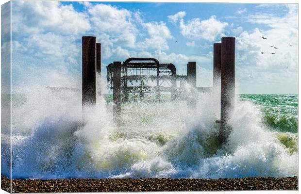 Big Splash By The West Pier Canvas Print by Chris Lord