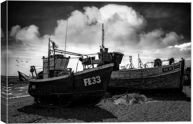 Fishing Boats On Hastings Beach Canvas Print by Chris Lord