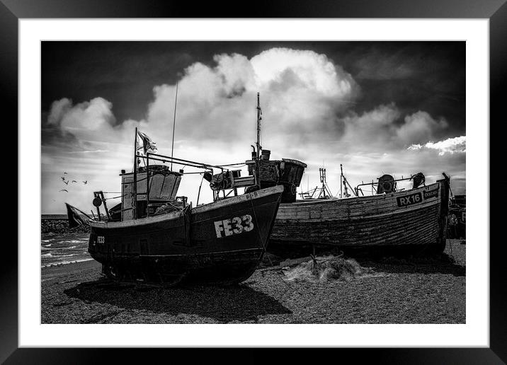 Fishing Boats On Hastings Beach Framed Mounted Print by Chris Lord