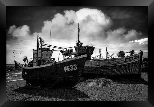 Fishing Boats On Hastings Beach Framed Print by Chris Lord