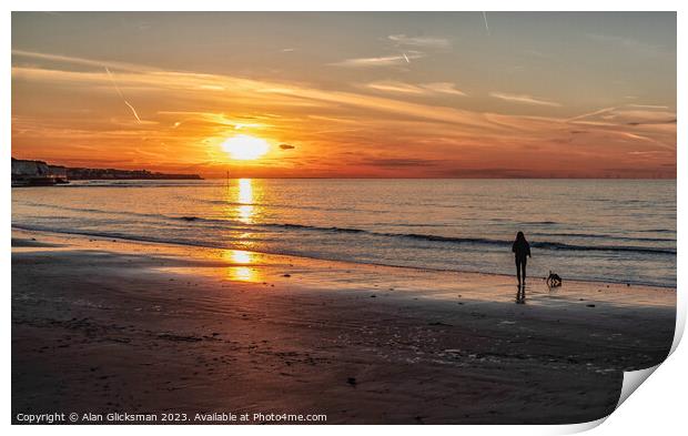 Walk along the beach at sunset Print by Alan Glicksman