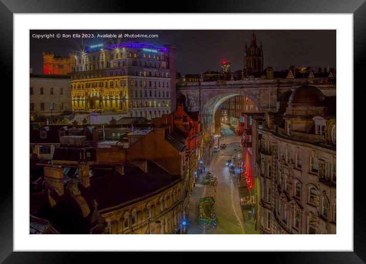 Nighttime Splendor: Newcastle's Tyne Bridge View Framed Mounted Print by Ron Ella