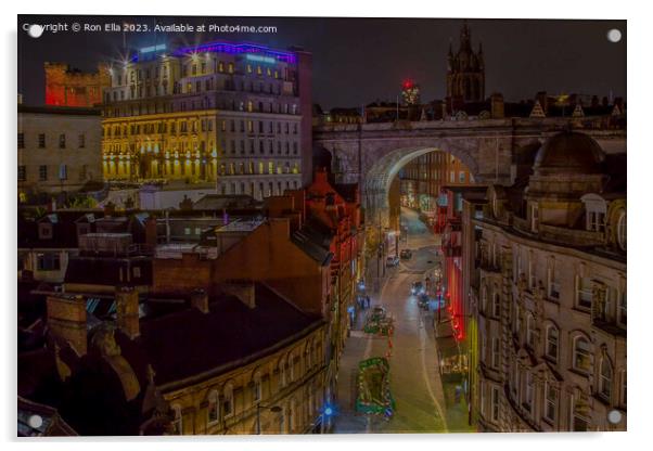 Nighttime Splendor: Newcastle's Tyne Bridge View Acrylic by Ron Ella