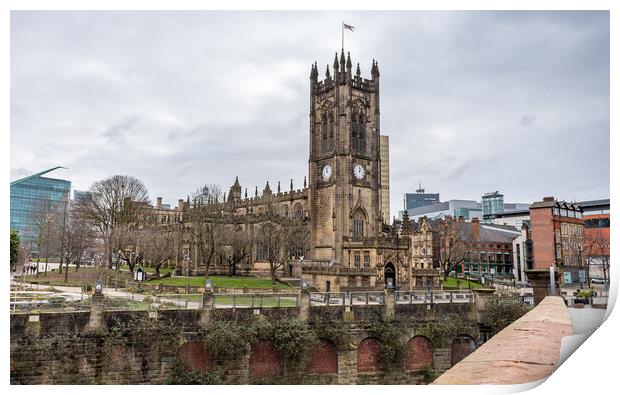 Manchester Cathedral on the River Irwell Print by Jason Wells