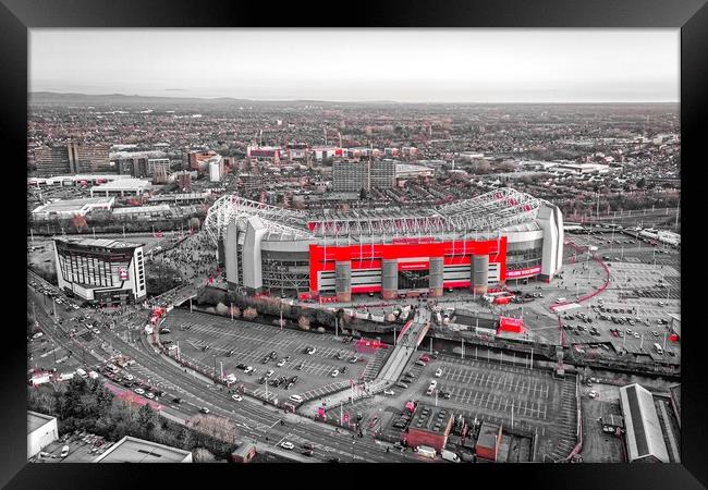 Old Trafford Selective Red Framed Print by Apollo Aerial Photography