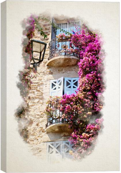 Watercolor of a Burst of Colored flowers in Bormes Les Mimosas Canvas Print by youri Mahieu