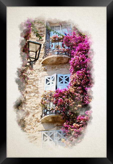 Watercolor of a Burst of Colored flowers in Bormes Les Mimosas Framed Print by youri Mahieu