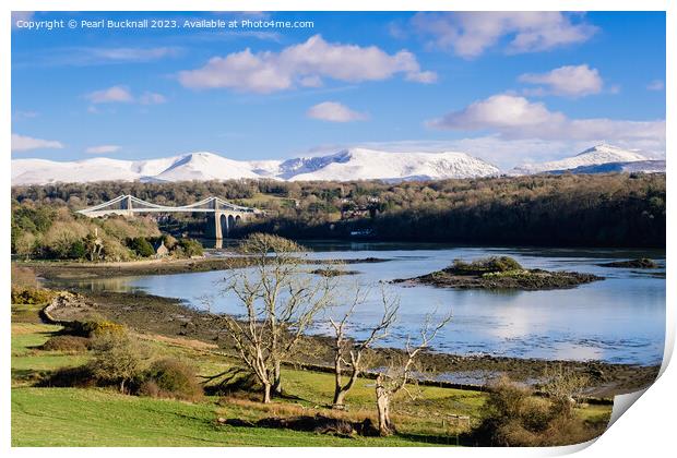 Menai Strait and Mountains from Anglesey Print by Pearl Bucknall