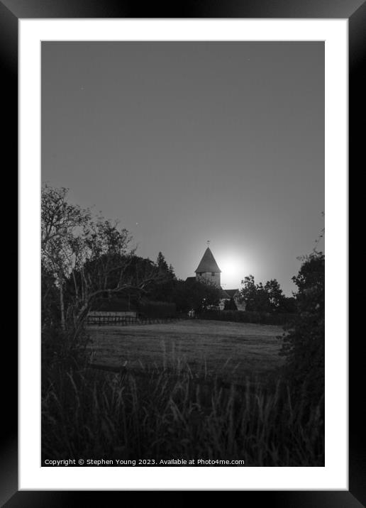 Moonrise over 12th Century Parish Church of St Mar Framed Mounted Print by Stephen Young