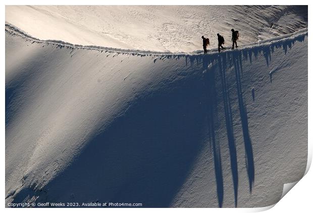 Climbers on the ridge Print by Geoff Weeks