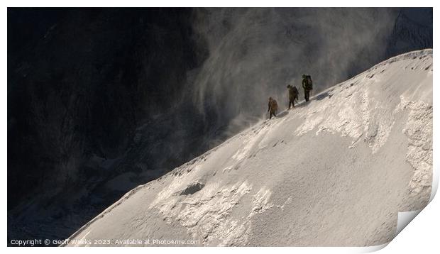 Climbers on the arête Print by Geoff Weeks