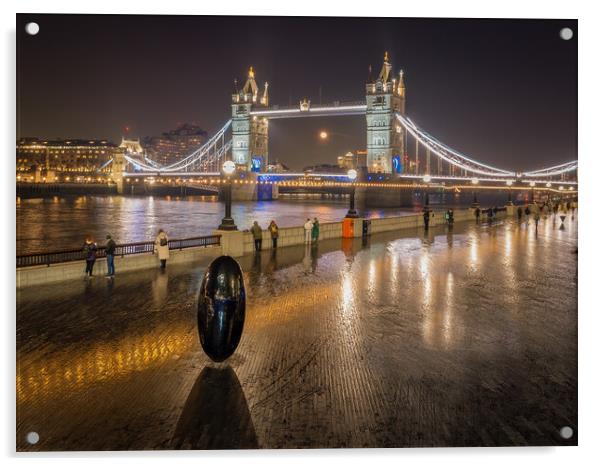 Tower Bridge at night Acrylic by David Hall