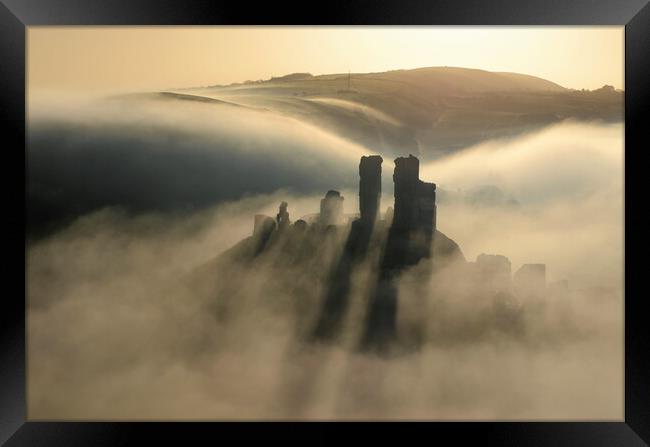 Corfe in the Clouds Framed Print by David Neighbour