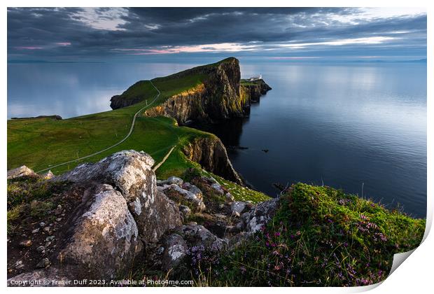 Neist Point Lighthouse at Sunset, Isle of Skye Print by Fraser Duff