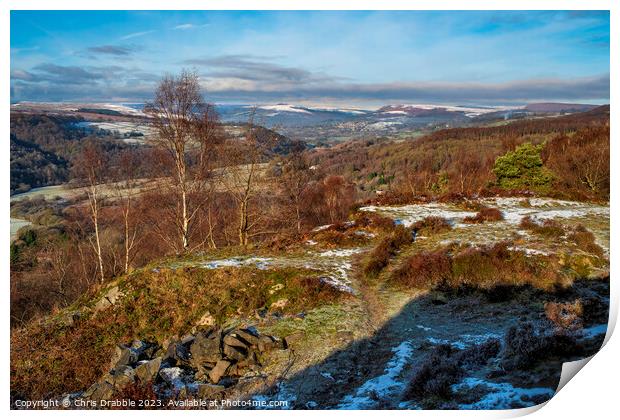 The view north from Tumbling Hill Quarry in Winter Print by Chris Drabble