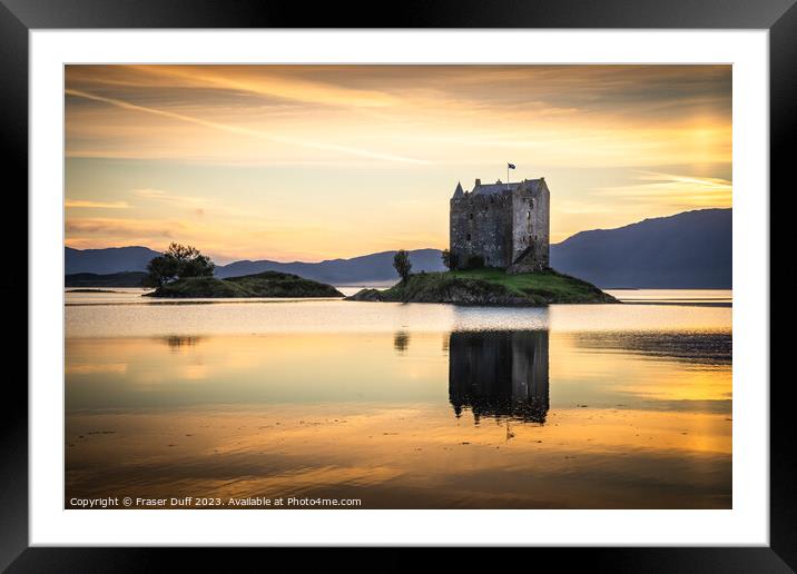 Castle Stalker at Dusk, Loch Laich Reflections Framed Mounted Print by Fraser Duff