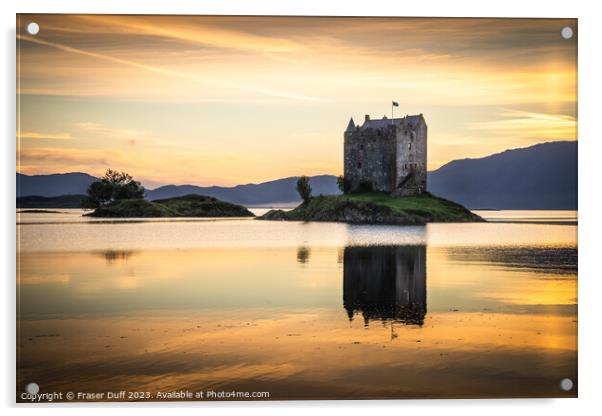 Castle Stalker at Dusk, Loch Laich Reflections Acrylic by Fraser Duff