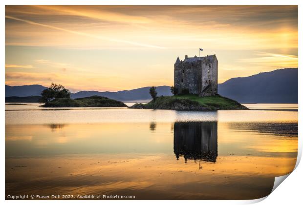 Castle Stalker at Dusk, Loch Laich Reflections Print by Fraser Duff