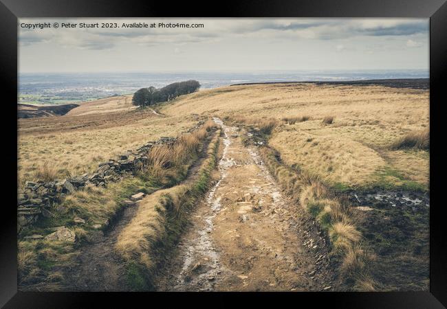 Walking on the West Pennine Moors from Great Hill to White Coppi Framed Print by Peter Stuart