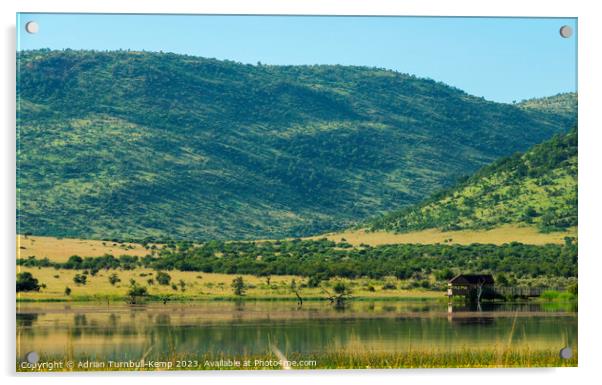 Mankwe Dam and hide Acrylic by Adrian Turnbull-Kemp