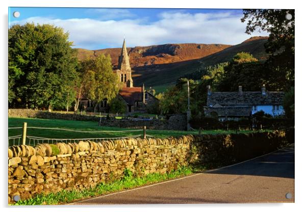 Holy Trinity Church, Edale & Kinder Scout Acrylic by Darren Galpin