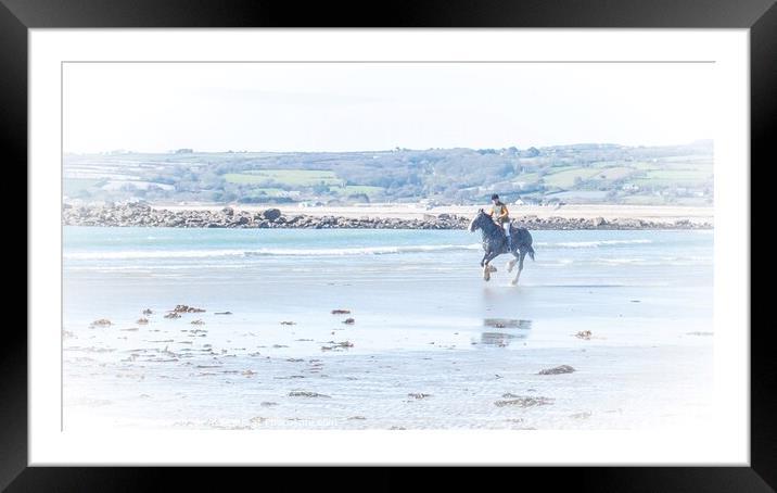 Galloping, Marazion Beach, Cornwall Framed Mounted Print by Jean Gill