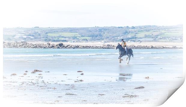 Galloping, Marazion Beach, Cornwall Print by Jean Gill
