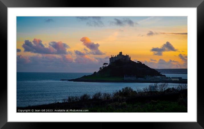 St Michaels Mount Sunset Framed Mounted Print by Jean Gill