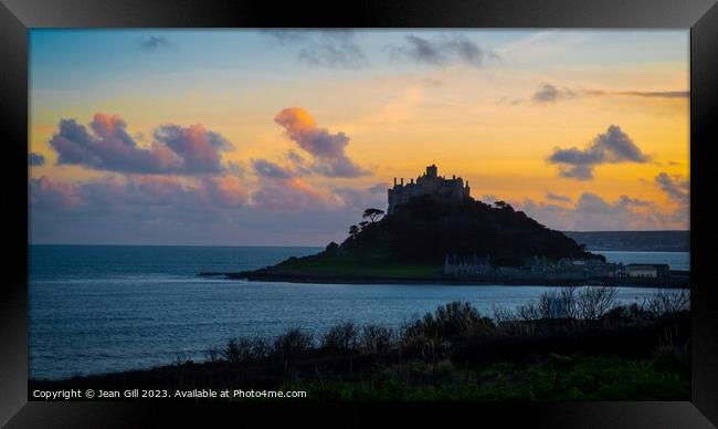 St Michaels Mount Sunset Framed Print by Jean Gill