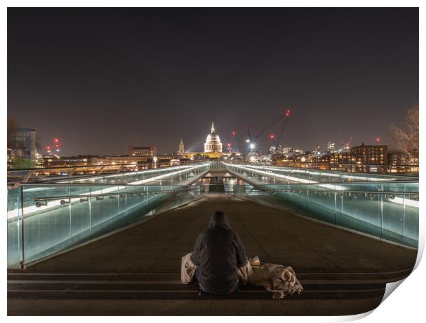 Man on Millenium bridge Print by David Hall