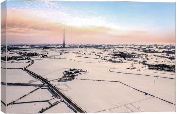 Emley Moor Mast Winter Sunrise Canvas Print by Apollo Aerial Photography