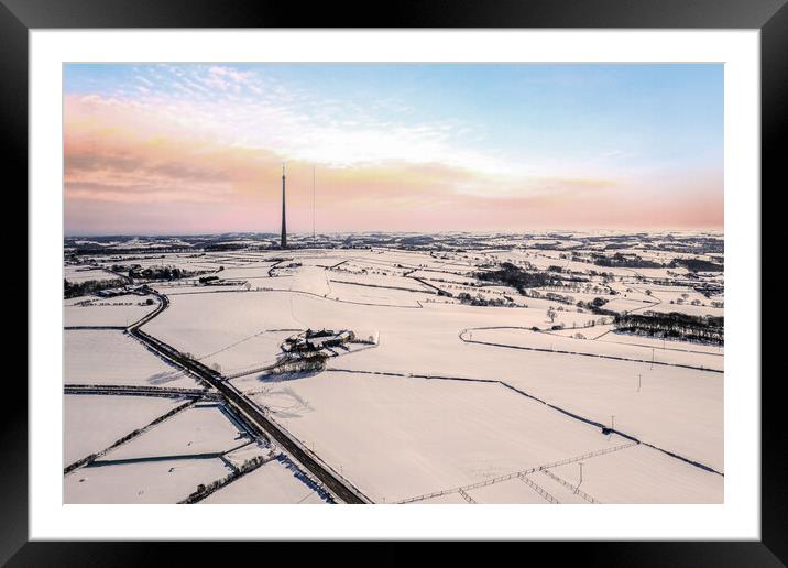 Emley Moor Mast Winter Sunrise Framed Mounted Print by Apollo Aerial Photography
