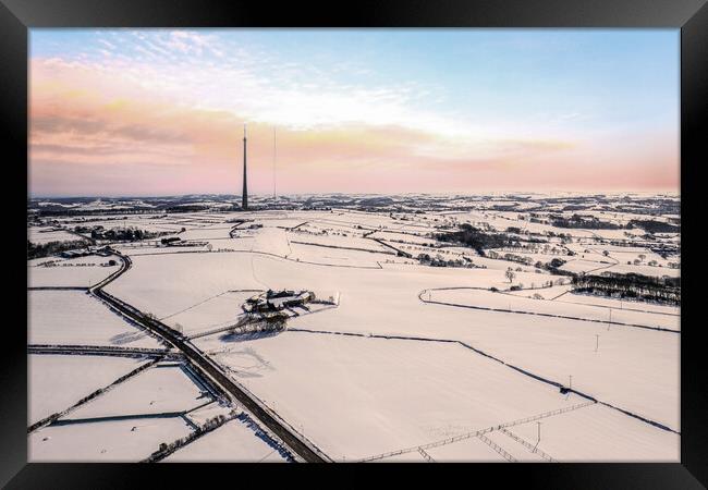 Emley Moor Mast Winter Sunrise Framed Print by Apollo Aerial Photography